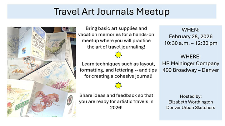 Travel Art Journal Meetup, Denver store only, Saturday, February 28, 10:30am-12:30pm, FREE!